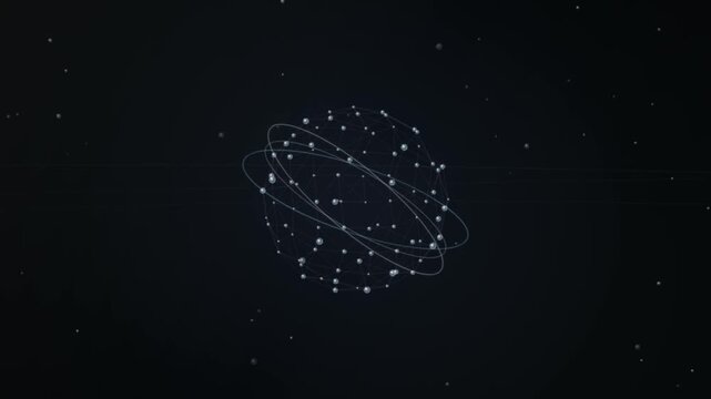 Abstract science atom model with glowing particles and orbital rings in dark space background 4K Motion Video