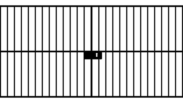 Animation of a prison door closing from the side on a white background.