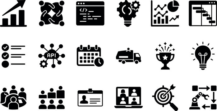 Business management project workflow software development vector icons.Business management project workflow software development vector icons.