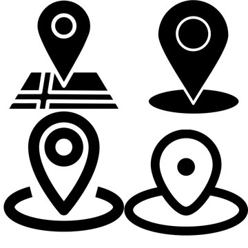 Location Pin Icons: A collection of four stylized location pin icons, representing map markers and points of interest on a map.