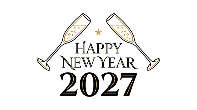 Happy New Year 2027 Celebration with Champagne Glasses
