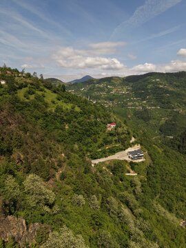 Breathtaking Aerial View of Ma&ccedil;ka's Mountain Landscapes and Lush Green Valleys, Trabzon, T&uuml;rkiye