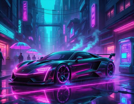 Cyberpunk neon car