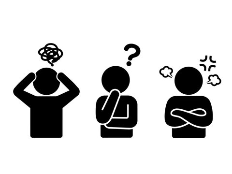 Confused Thinking and Angry People Pictogram Icon Set (困る・考える・怒る人)