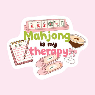 Coquette Mahjong Game Sticker Set with Scoreboard and Espresso Martini Vector