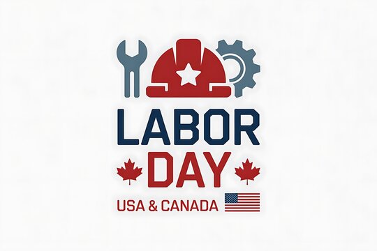 Labor day graphic featuring construction tools a hard hat and canadian maple leaf icons for holiday celebration