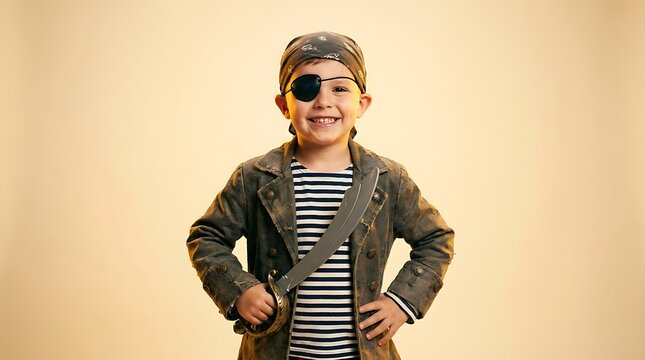 Smiling boy wearing pirate costume portrait