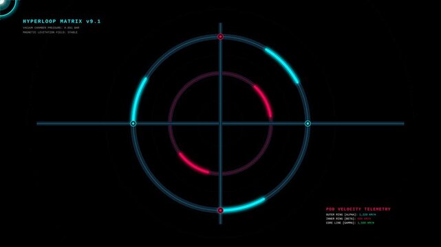 Futuristic Digital Hyperloop Matrix Interface with Rotating Velocity Telemetry HUD Display Data