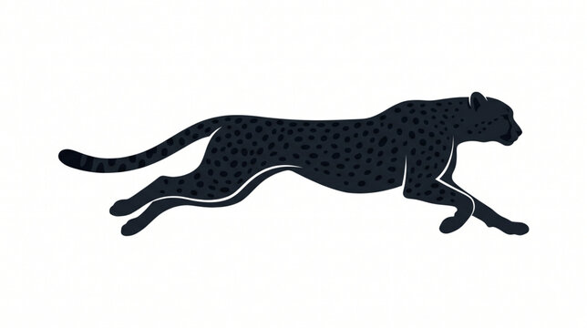 A sleek dark vector illustration of a running cheetah isolated on a clean white background.