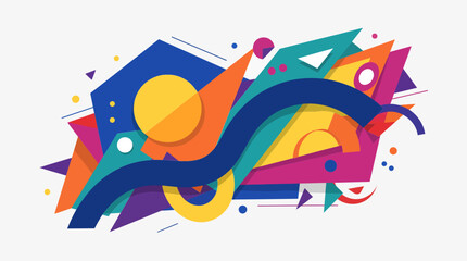 Naklejka premium Vibrant vector graphic illustration featuring abstract geometric shapes including triangles circles and dynamic flowing curves presented in a bright colorful artistic composition perfect 