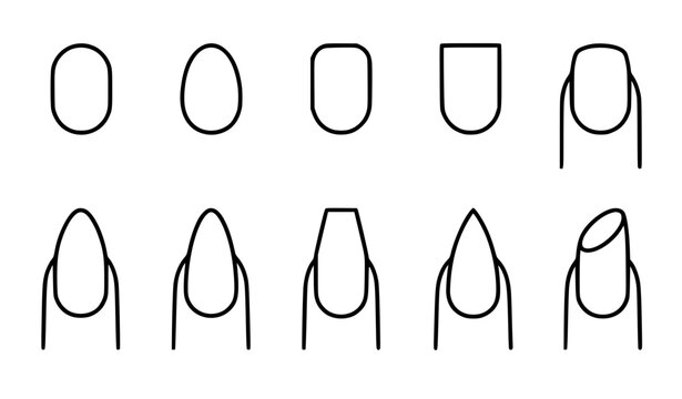 fingernail shape outline icons featuring oval almond square coffin stiletto and round styles