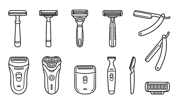 razor and shaver outline vector icons for shaving grooming barber and personal care products