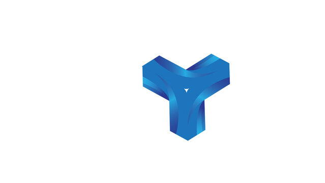 Abstract Blue 3D Geometric Letter Y Logo Design Isolated on White