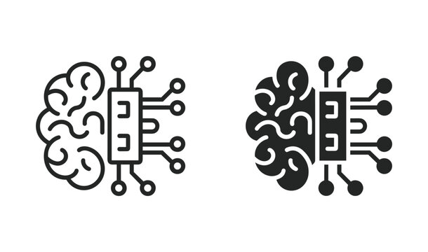 AI Brain Icon: A stylized representation of artificial intelligence, merging a human brain silhouette with a computer chip and circuit board.