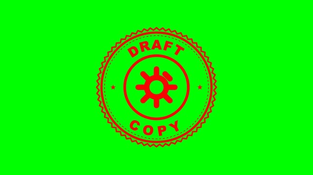 Draft Copy Preliminary Document Red Rubber Stamp on Green Screen 4K