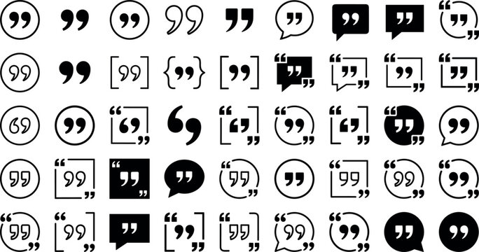 Quotation marks icon bundle with speech bubbles brackets and text testimonial frame graphic vectors