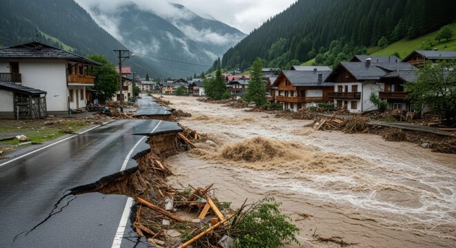 Devastating flash flood ravages mountain village, destroying roads and homes amid raging waters