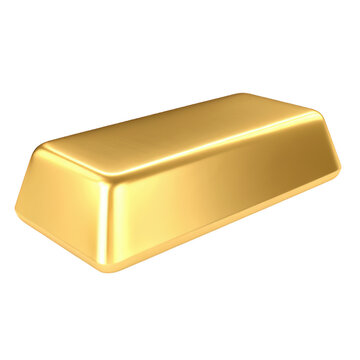 A single solid gold bullion bar with a smooth polished surface and beveled edges, isolated on a clean white background, for financial use isolated on a transparent background