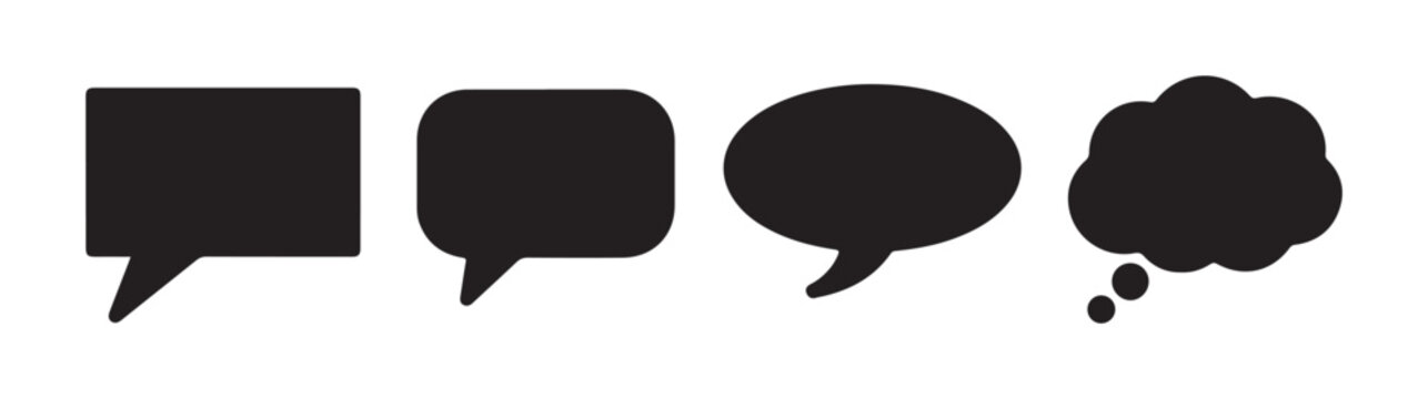 Speech bubble black icon set on transparent background for dialogue comic book illustration and communication.
