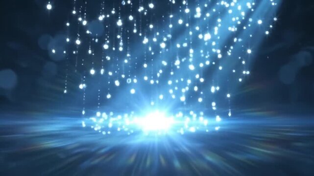 Blue light shining through particles in dark space with background animation abstract glitter sparkle effect motion shine video beam rays