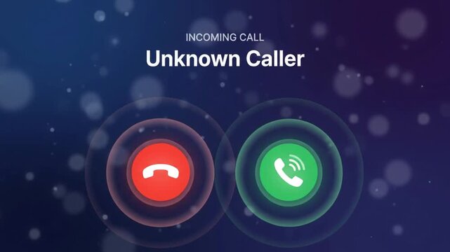 Animated incoming call interface with unknown caller with animation incoming communication notification technology ringing mobile screen phone video