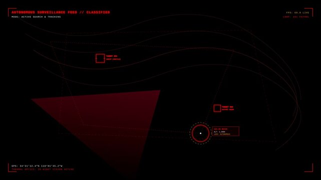 Futuristic Surveillance Drone Interface Tracking Targets on a Dark Digital Radar System Display Screen