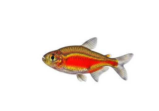 Neon tetra isolated on white background, a freshwater fish with vibrant colors