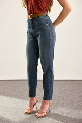 Naklejka premium Jeans Fashion Clothes Dress Shorts Pants Legs Detail Inspiration Outfit Look Style Studio Lookbook Still Product