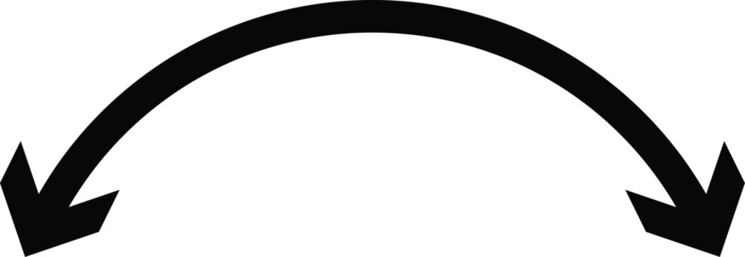 Dual sided curved arrow. Arc shape double side arrows. semi circle pointing downwards black arrow icons
