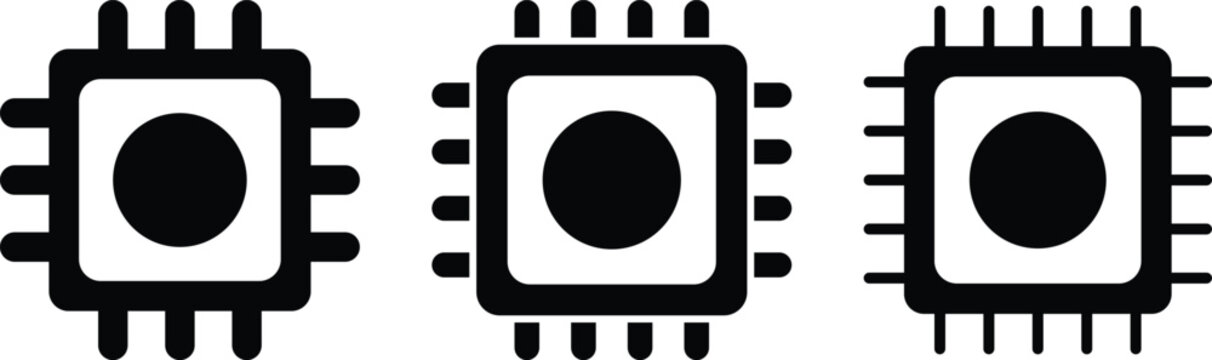 computer chip icon set. central processing unit CPU microchip symbols. technology hardware electronic sign