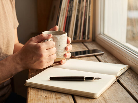 Quiet Morning Digital Detox with Coffee and Notebook