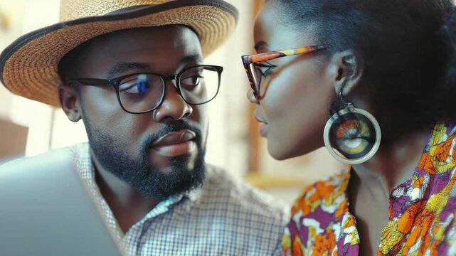 Close-up of a Black man and woman sharing an intimate gaze