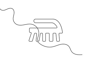 Obraz premium Scrub brush continuous line art showing a handle cleaning brush in single line drawing style with an editable stroke vector.
