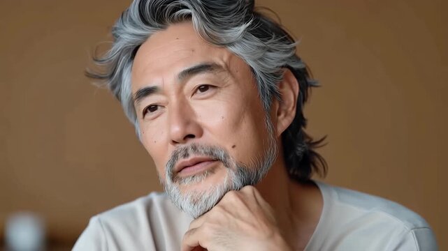 Senior Asian man touching his cheek with dental pain in a studio triptych