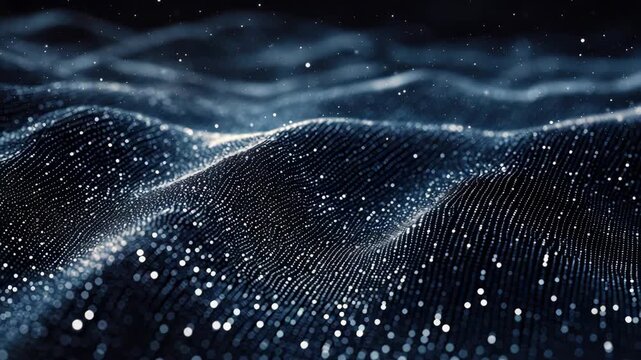 Abstract 3D Wave of Glowing Particles and Digital Mesh