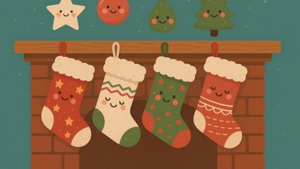 Naklejka premium Cute festive holiday fireplace scene.