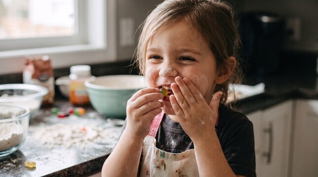  Child Sneaking Candy During Gingerbread Decorating
