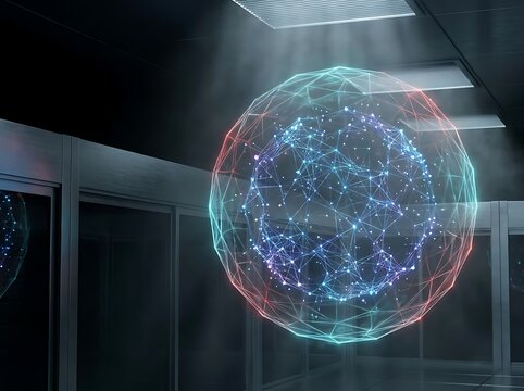 Futuristic glowing digital network sphere representing artificial intelligence technology
