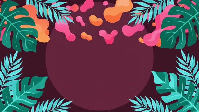Tropical floral frames featuring vibrant motion animation elements with floating organic shapes and lush botanical leaves for modern video backgrounds