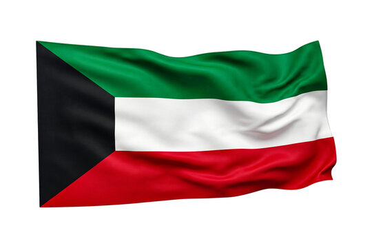 Kuwait flag isolated on transparency grid background with clipping path, waving in wind.