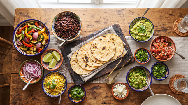 Colorful Taco Ingredients with Avocado Lime Vegetables and Salsa