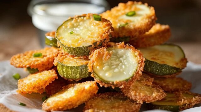 Crispy Breaded Fried Cucumber Slices with Chives