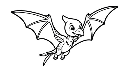 Baby Pterodactyl Flying Coloring Page For Kids Vector Illustration © F_Jannat