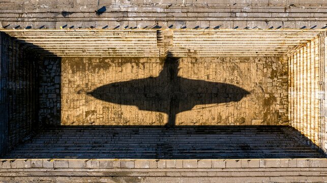 drydock. Aerial view of an empty drydock with geometric lines and a ship's shadow. safety posters, maintenance manuals, designed for industrial assembly lines and welding operations.