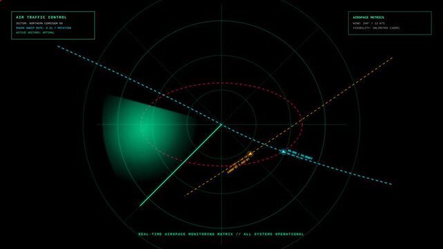 Futuristic Digital Air Traffic Control Radar Interface Screen Monitor Motion Graphic Animation