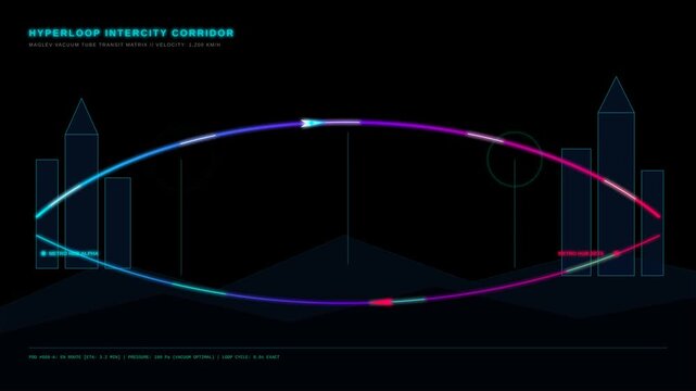 Futuristic Hyperloop Intercity Transit Corridor Animation with Glowing Digital Rail Infrastructure