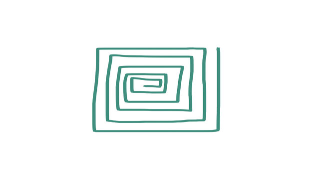 Teal Hand Drawn Square Spiral Isolated on White Background