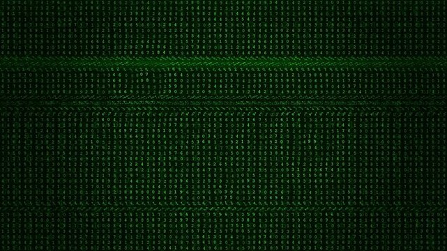 Abstract digital green binary code streaming on a dark background for technology and data concepts