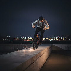 Fototapeta premium Cinematic BMX Night Grind Spark Show