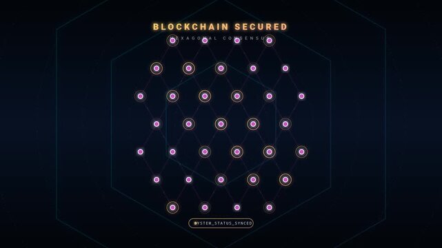 Scanning API Nodes to Hexagonal Blockchain Grid, Dark HUD UI
